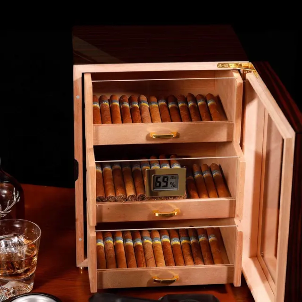 Luksuzni kućni humidor sa staklom za 100 Cigara - Braon