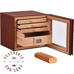 Drveni kućni humidor sa pregradama za čuvanje cigara, cigarolosa, tompusa