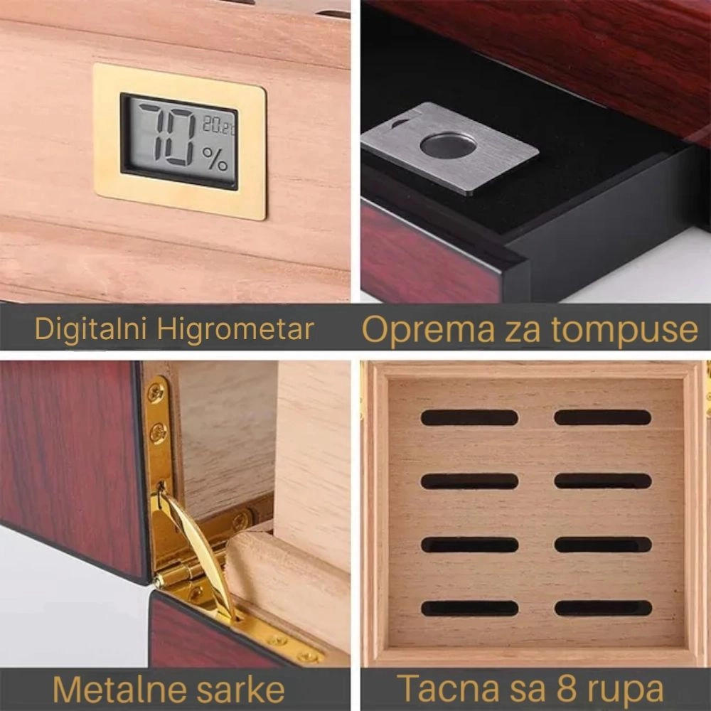 Prikaz delova humidora za cigare