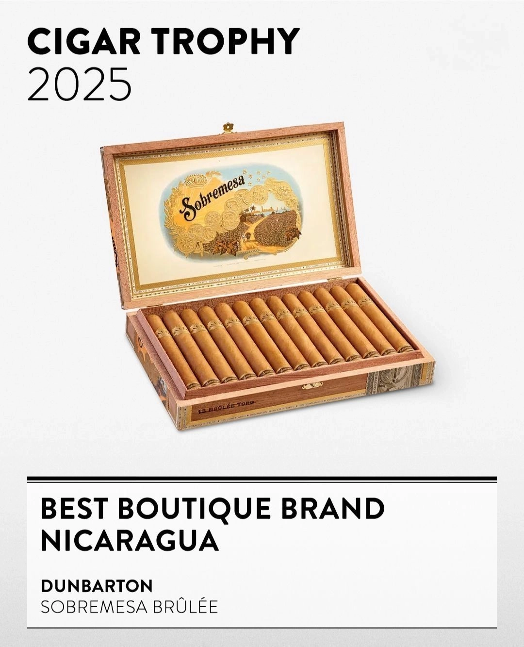 Cigar Trophy 2025 Best Boutique Brand Nicaragua – Dunbarton Sobremesa Brûlée