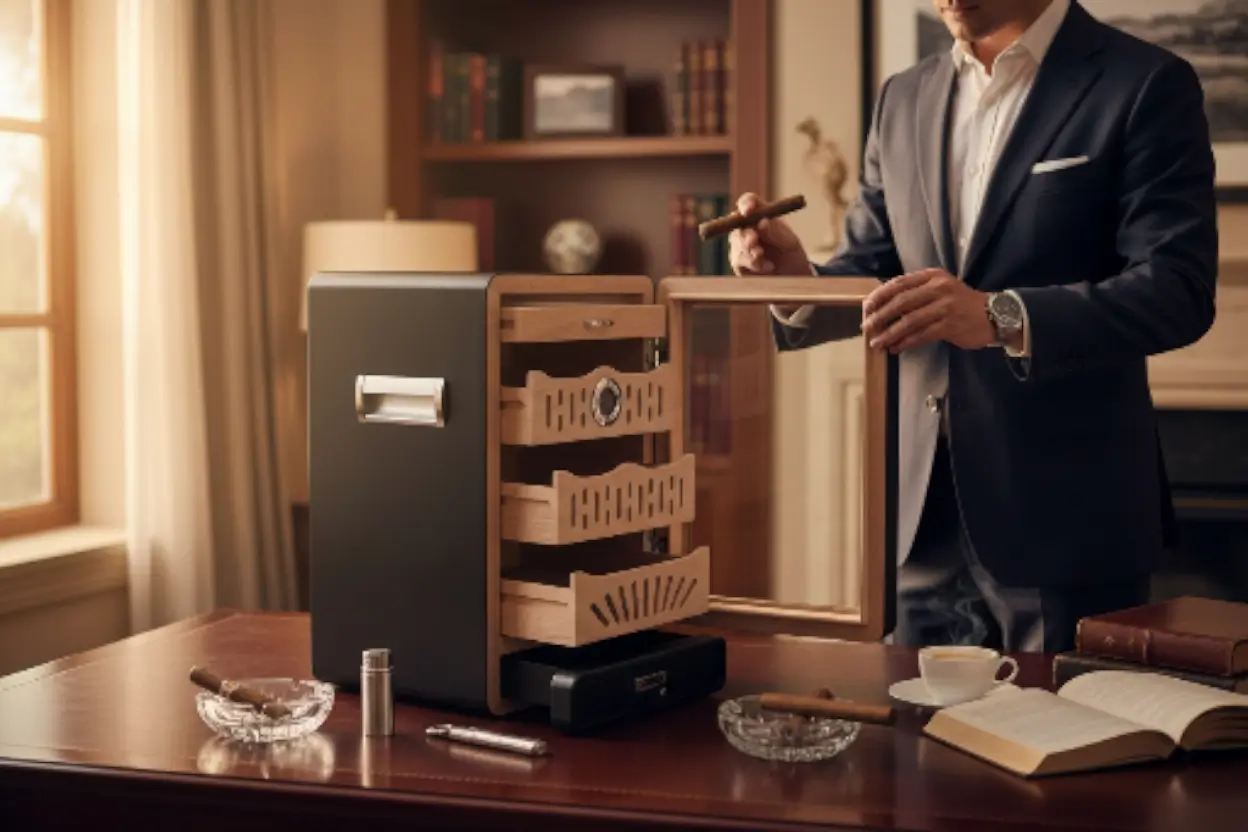 humidor kabinet crni stakleni poklopac pesevski Humidor Kabinet sa Staklenim Poklopcem za tompuse