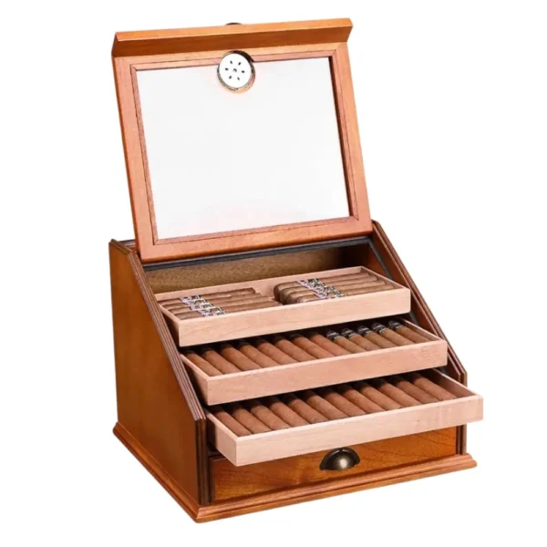 Drveni Kosi Humidor za 100 Cigara sa 3 police