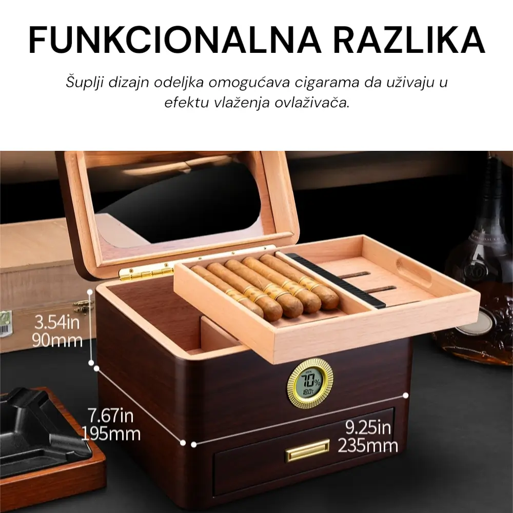 drveni cedar humidor sa staklenim poklopcem