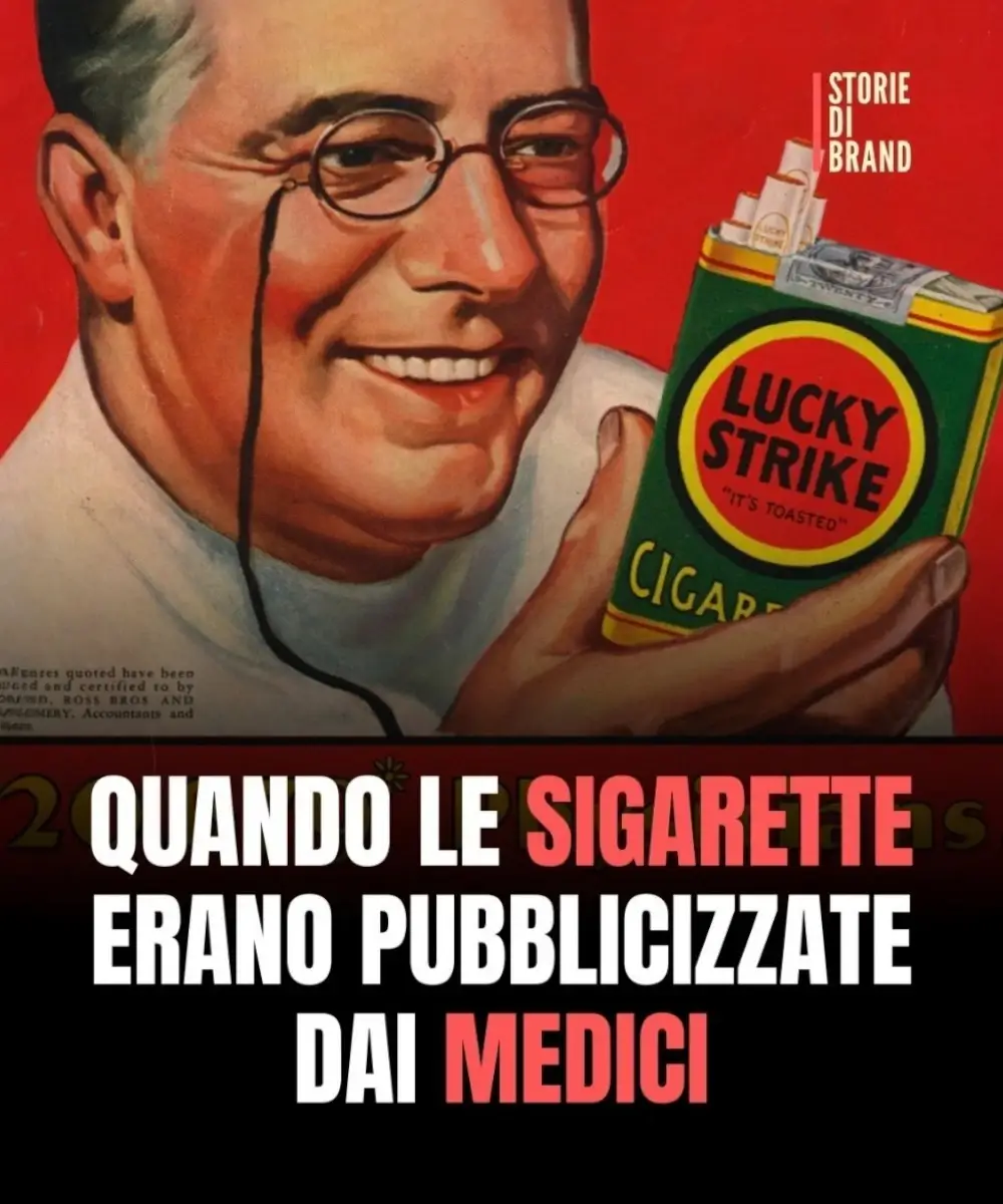 Stara reklama za Lucky Strike cigarete koja prikazuje lekara i koristi medicinski autoritet kako bi povećala poverenje u proizvod.