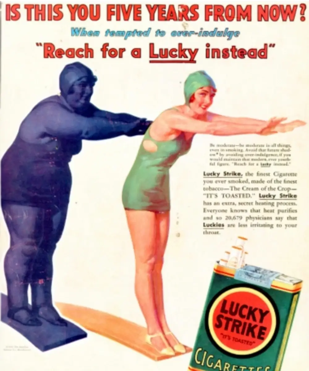 Reklama za Lucky Strike cigarete koja povezuje pušenje sa mršavljenjem i kontrolom težine