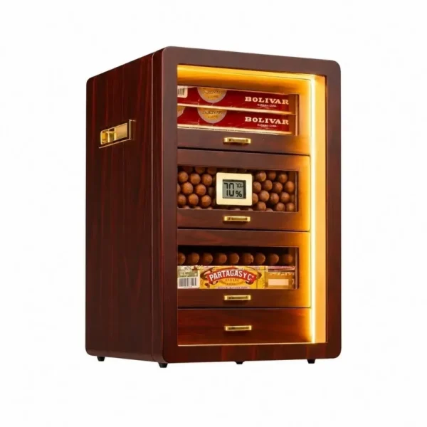 Humidor sa LED rasvetom za 200 tompusa sa fiokama i digitalnim higrometrom