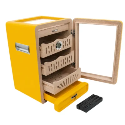 Premium žuti humidor za tompuse sa drvenim fiokama