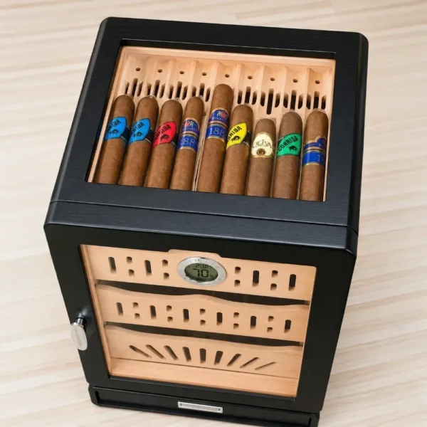 Premium humidor kabinet sa tompusima i staklenim poklopcem