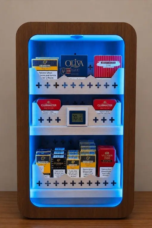 veliki led humidor za 300 cigara plavo osvetljenje Veliki LED humidor za 300 cigara sa plavim unutrašnjim osvetljenjem i digitalnim higrometrom