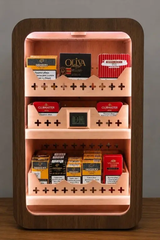 veliki led humidor za 300 cigara toplo osvetljenje Premium humidor za 300 cigara sa toplim LED osvetljenjem, staklenim vratima i digitalnim higrometrom